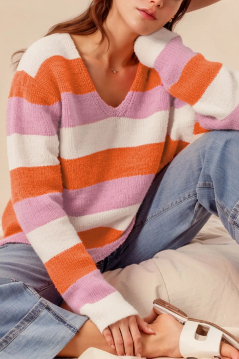 Color Block V-Neck Long Sleeve Sweater sold by Charming Charlie product image thumbnail 2