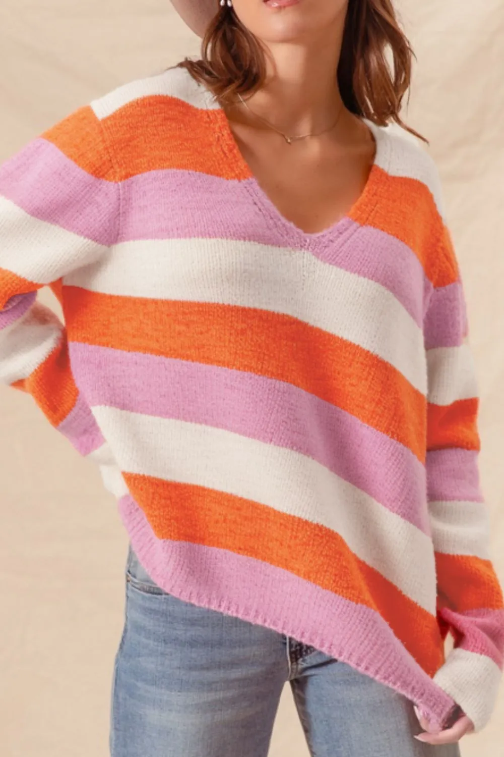 Color Block V-Neck Long Sleeve Sweater sold by Charming Charlie product image thumbnail 3