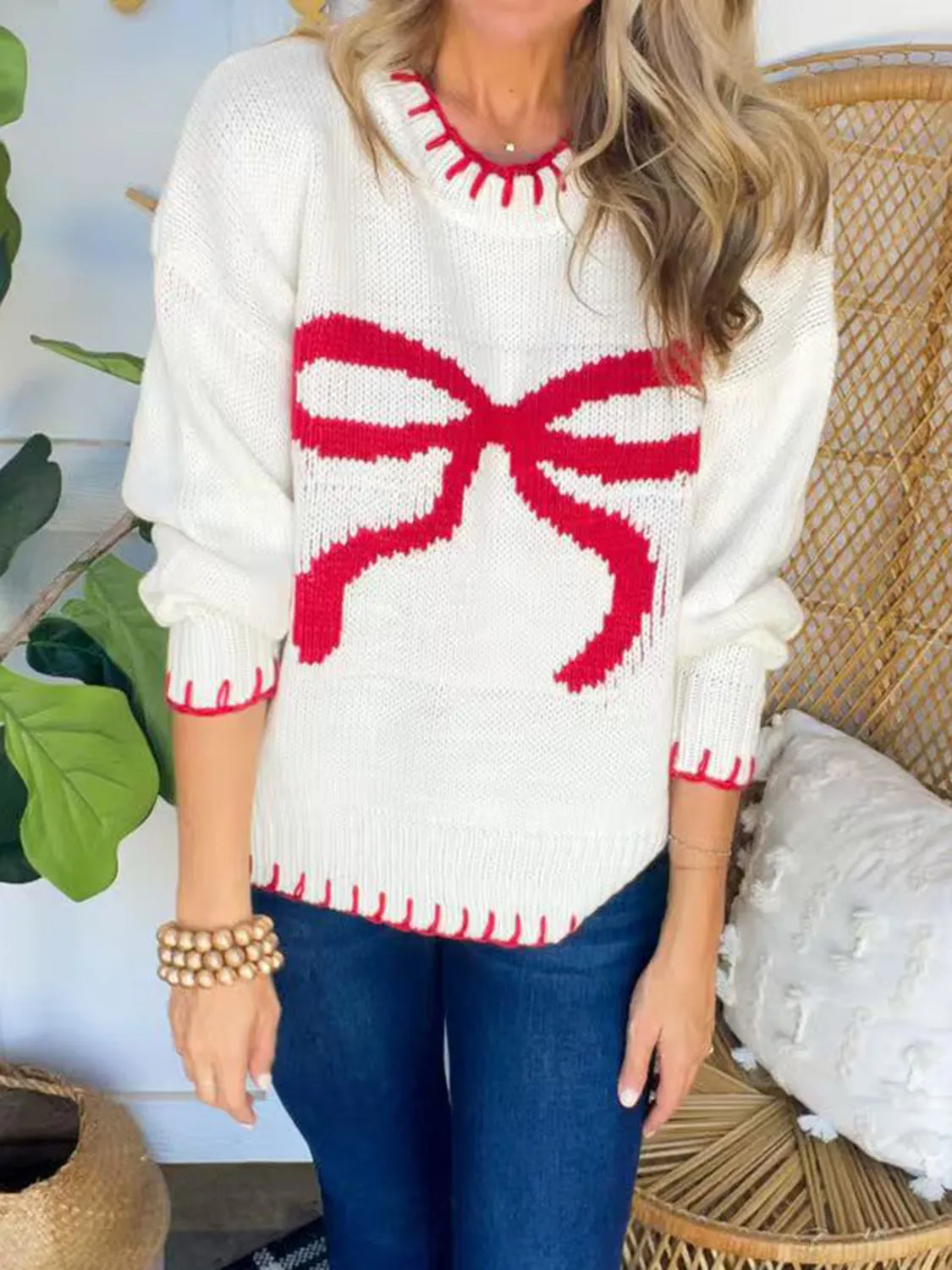 Bow Round Neck Long Sleeve Sweater sold by Charming Charlie product image thumbnail 4