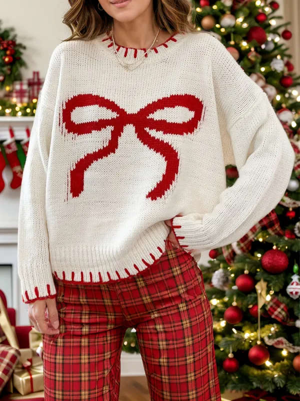 Bow Round Neck Long Sleeve Sweater sold by Charming Charlie