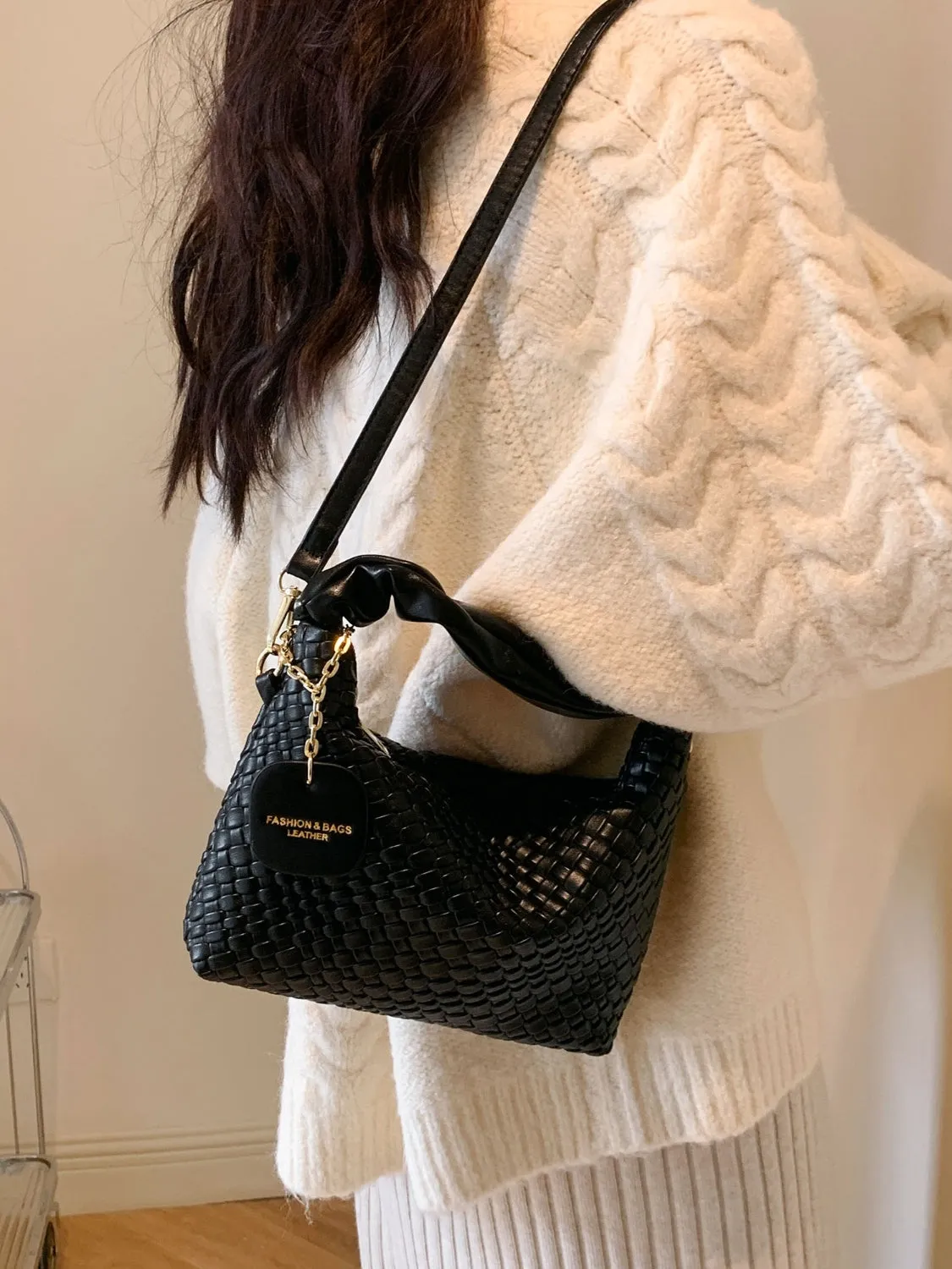 PU Leather Woven Crossbody Bag sold by Charming Charlie product image thumbnail 4