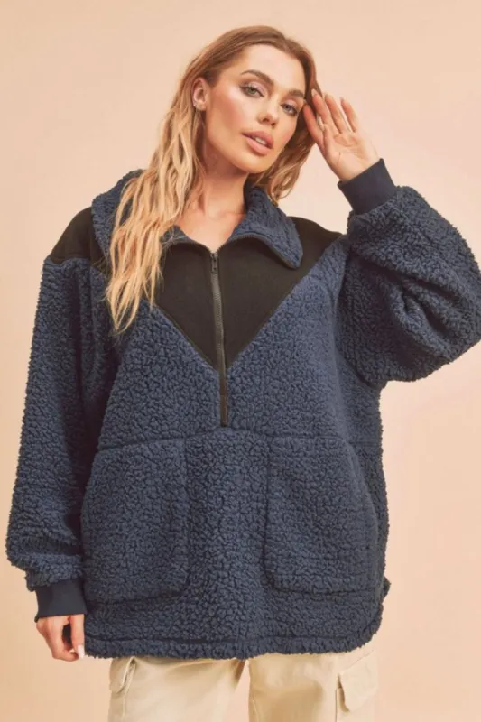 Aemi+Co Two Tone Half Zip Fleece Sweatshirt sold by Charming Charlie