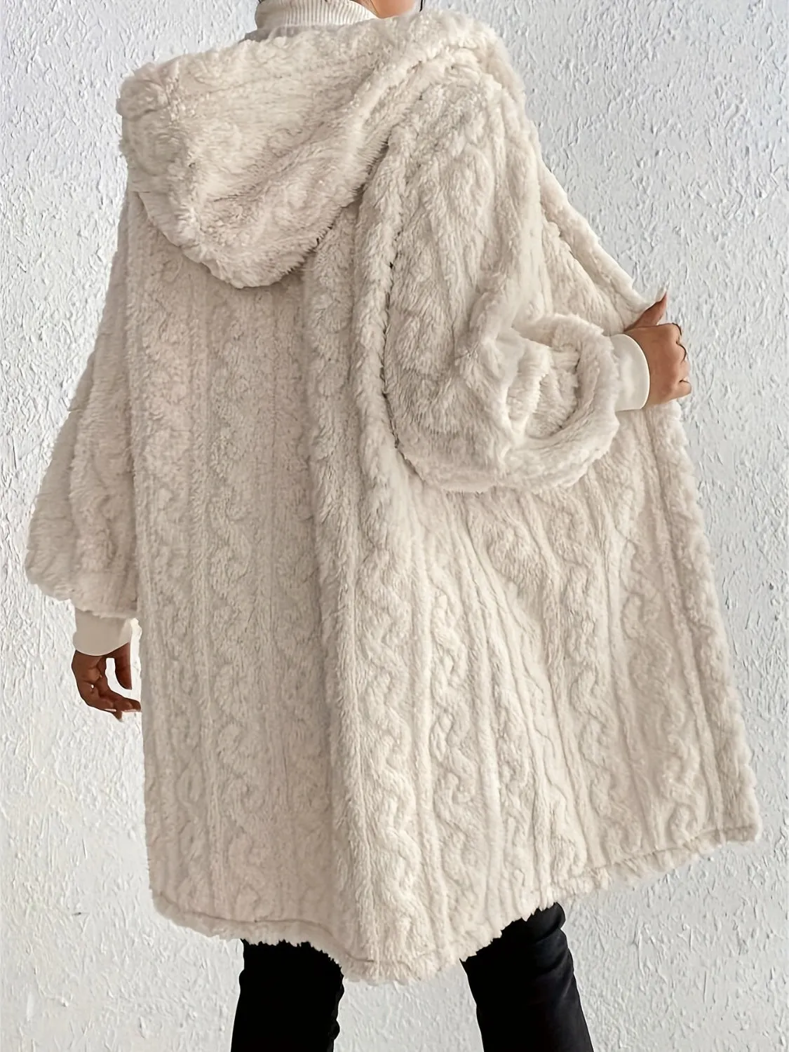 Open Front Long Sleeve Fuzzy Hooded Jacket sold by Charming Charlie product image thumbnail 2