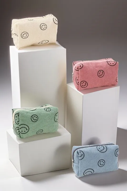 Zenana Smiley Face Corduroy Cosmetic Pouch sold by Charming Charlie