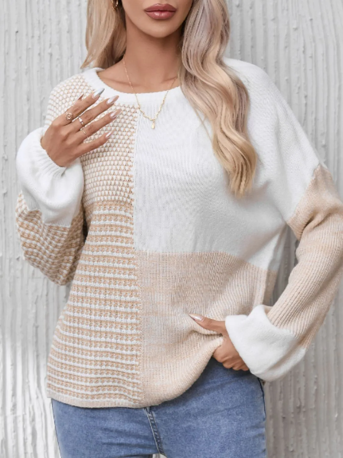 Contrast Round Neck Long Sleeve Sweater sold by Charming Charlie product image thumbnail 3