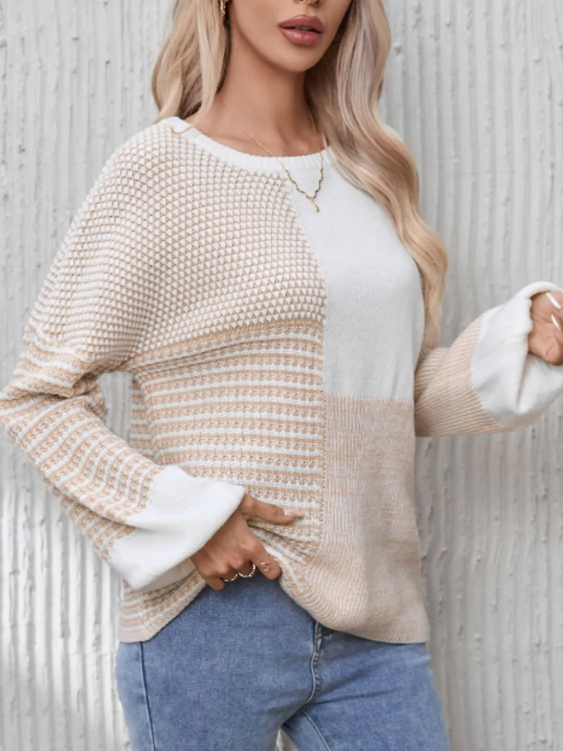 Contrast Round Neck Long Sleeve Sweater sold by Charming Charlie product image thumbnail 2