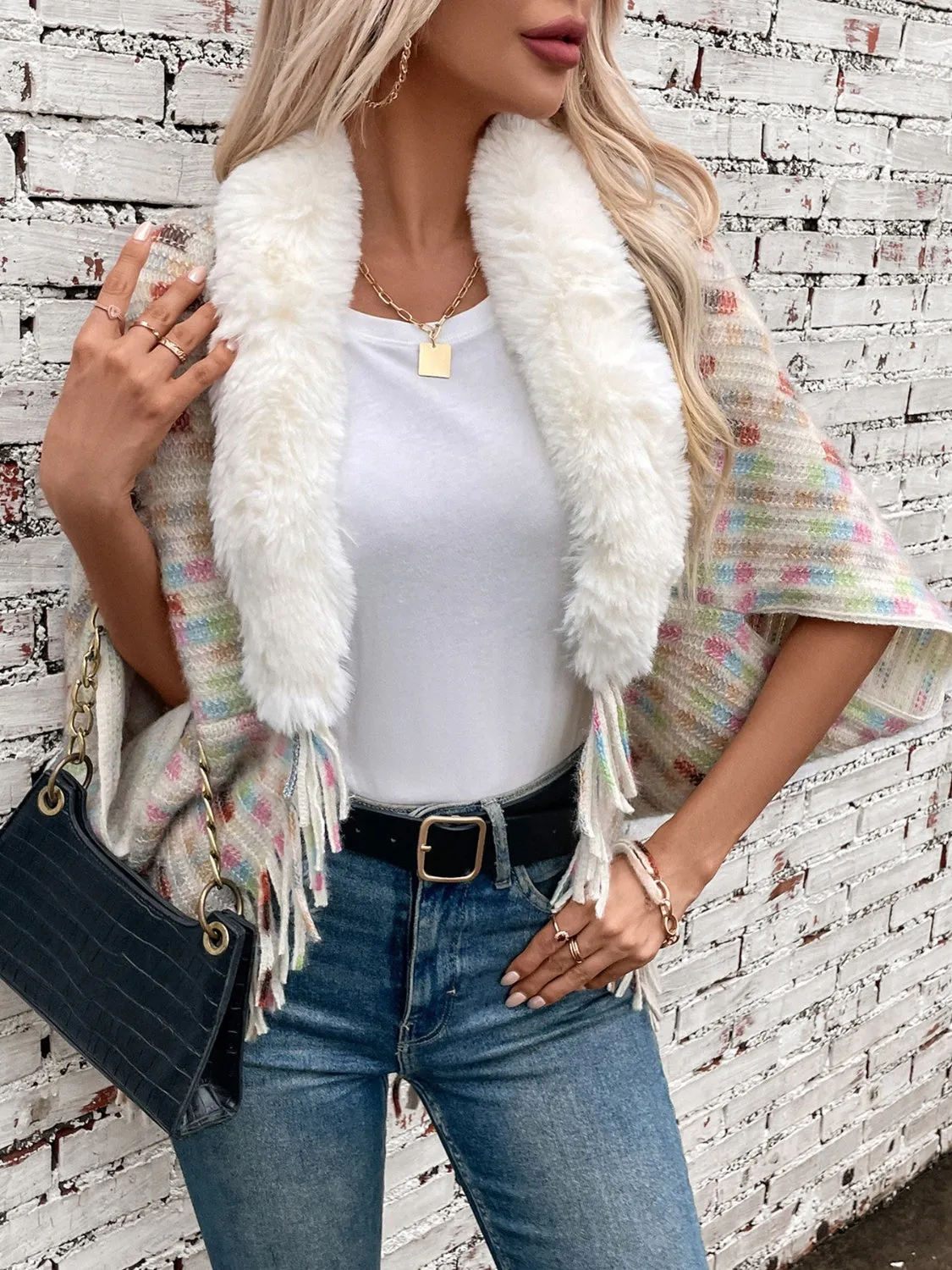 Fringe Fuzzy Open Front Poncho sold by Charming Charlie product image thumbnail 4