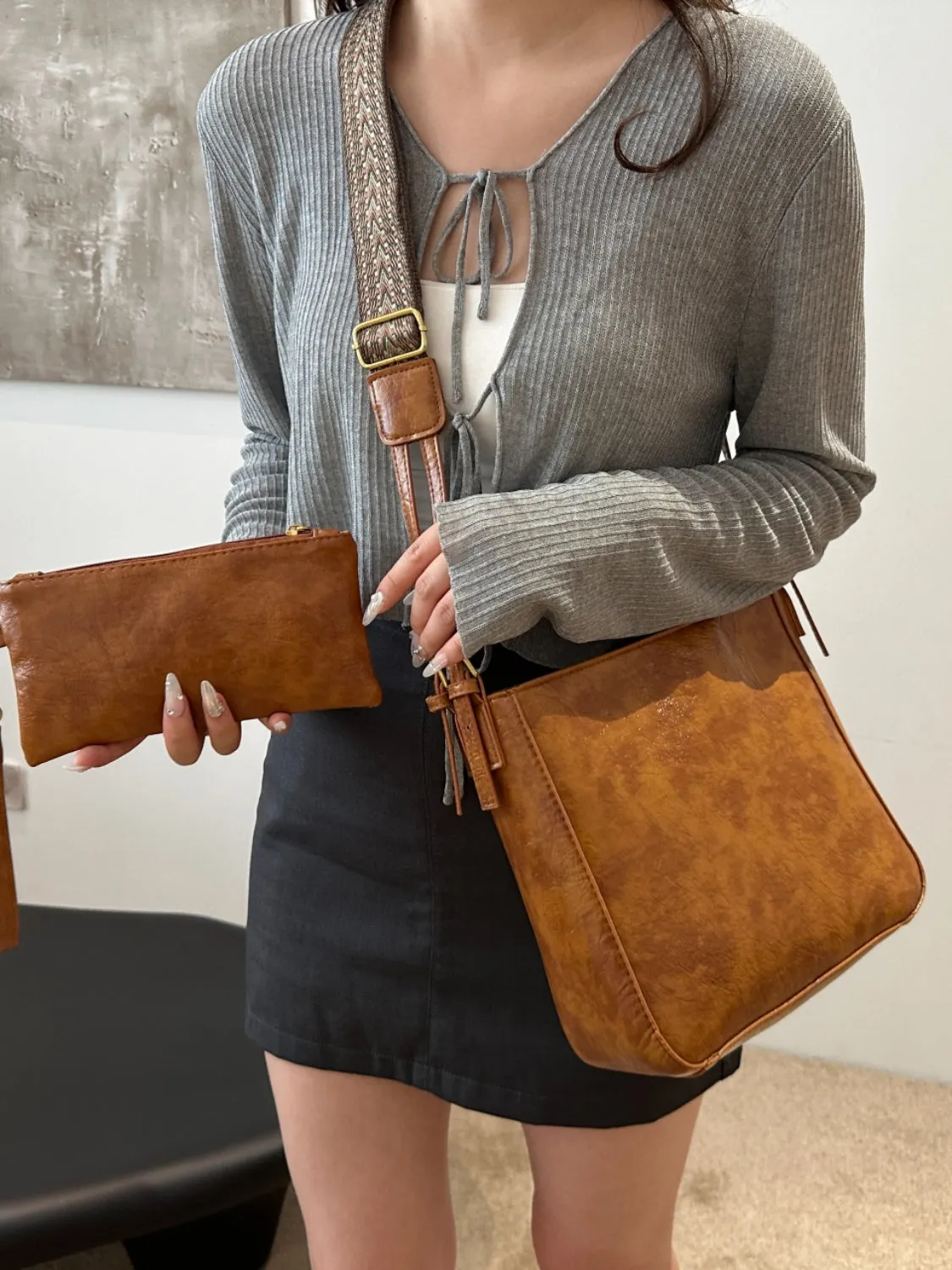 PU Leather Adjustable Strap Crossbody Bag with Pouch sold by Charming Charlie product image thumbnail 3