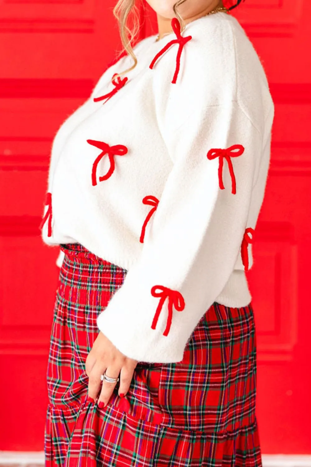 Bow Trim Round Neck Long Sleeve Sweater sold by Charming Charlie product image thumbnail 3