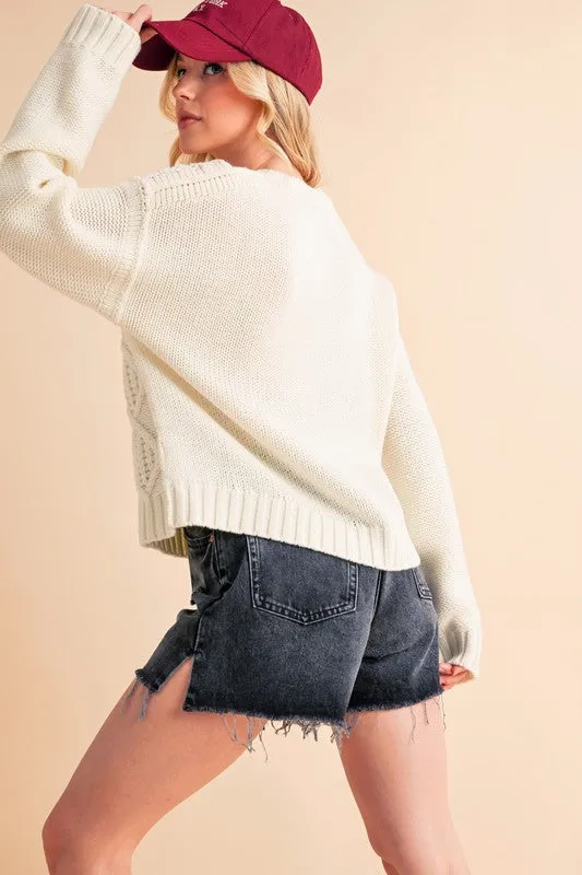 Aemi+Co Contrast Number Cable Knit Drop Shoulder Sweater sold by Charming Charlie product image thumbnail 2