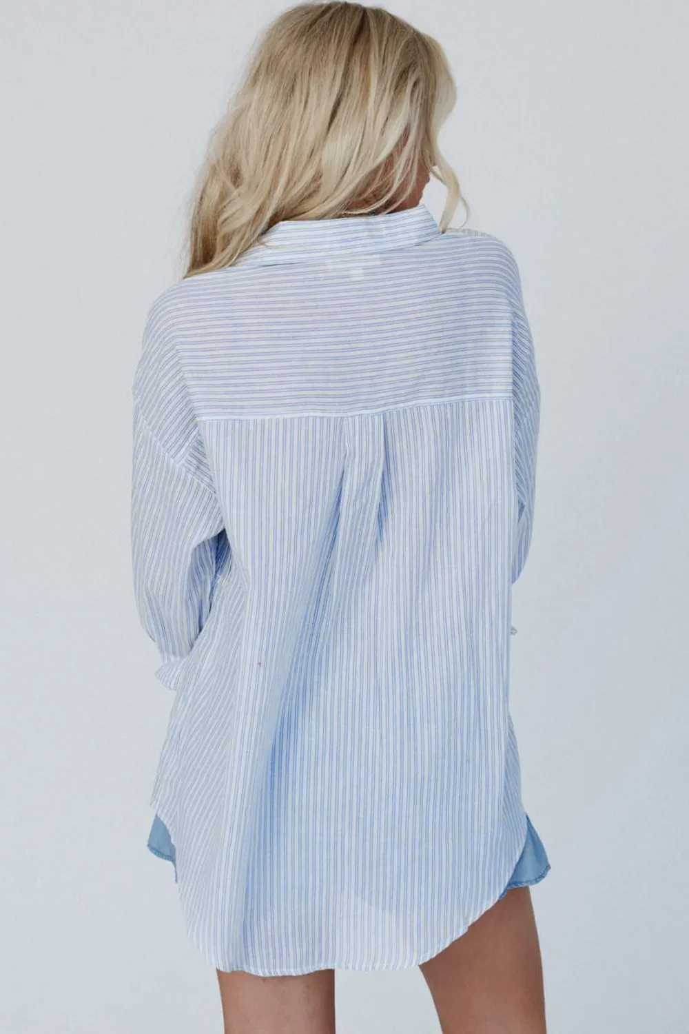 High-Low Striped Collared Neck Long Sleeve Shirt sold by Charming Charlie product image thumbnail 4