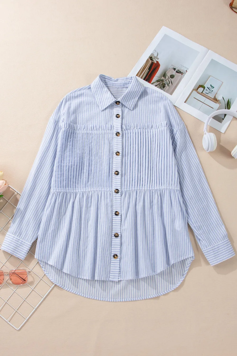 High-Low Striped Collared Neck Long Sleeve Shirt sold by Charming Charlie product image thumbnail 5