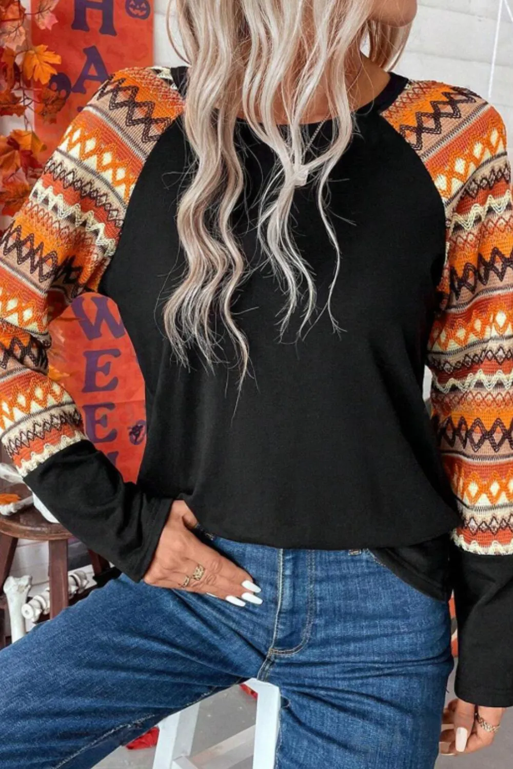 Printed Round Neck Raglan Sleeve Blouse sold by Charming Charlie product image thumbnail 2