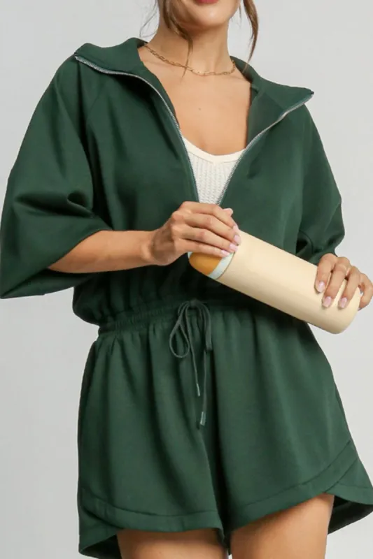 Drawstring Half Zip Long Sleeve Romper sold by Charming Charlie