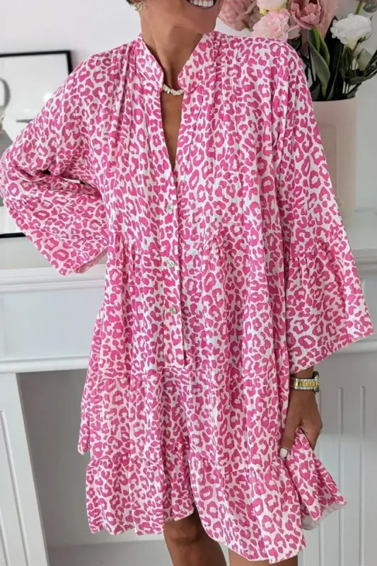 Leopard Notched Long Sleeve Shirt Dress sold by Charming Charlie