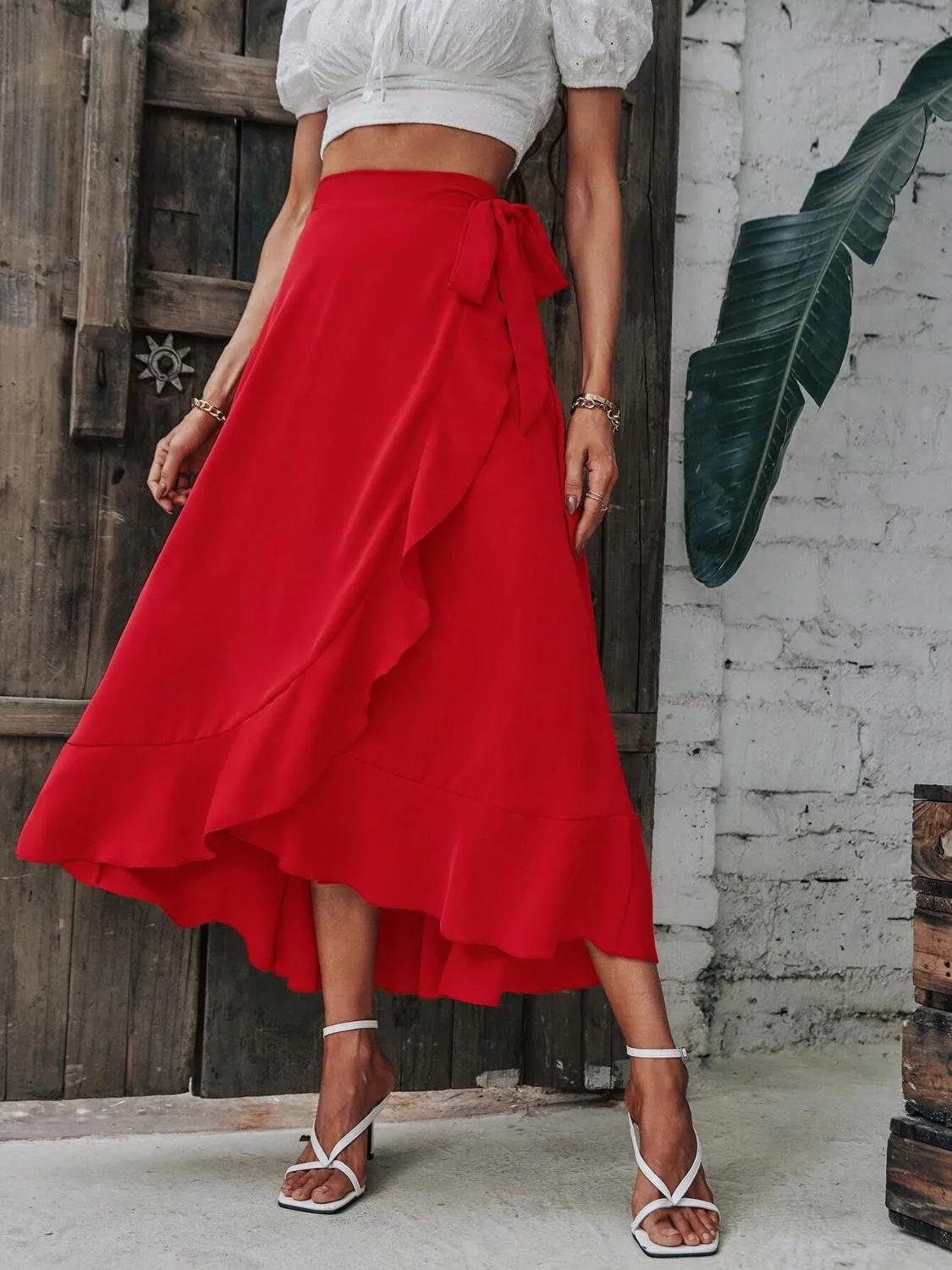 Tied Ruffled Midi Skirt sold by Charming Charlie product image thumbnail 2