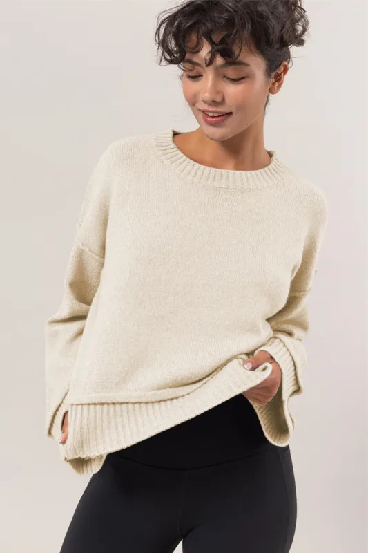 HYFVE Round Neck Dropped Shoulder Ribbed Sweater sold by Charming Charlie