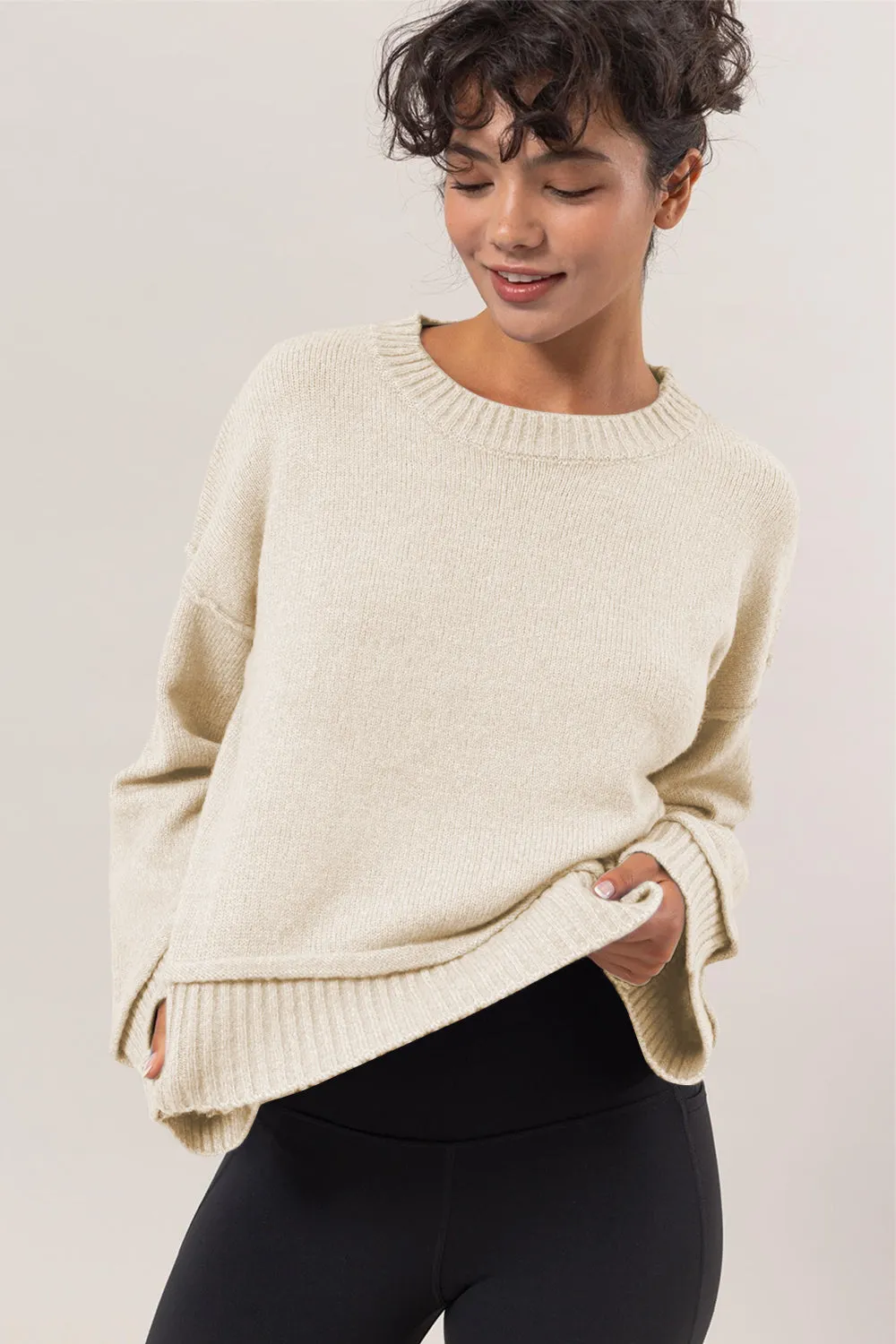 HYFVE Round Neck Dropped Shoulder Ribbed Sweater sold by Charming Charlie