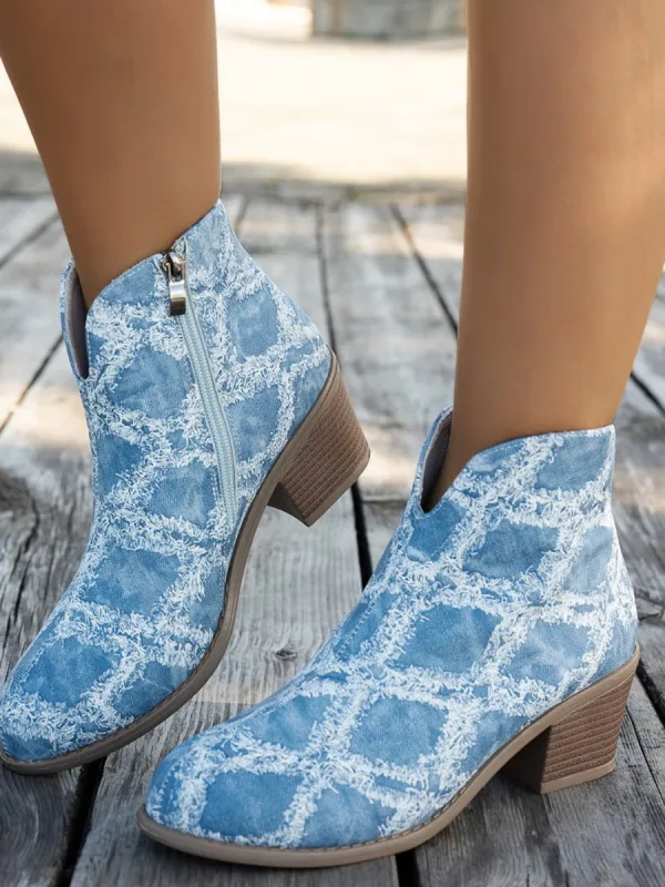 Printed Block Heel Boots with Side Zip sold by Charming Charlie