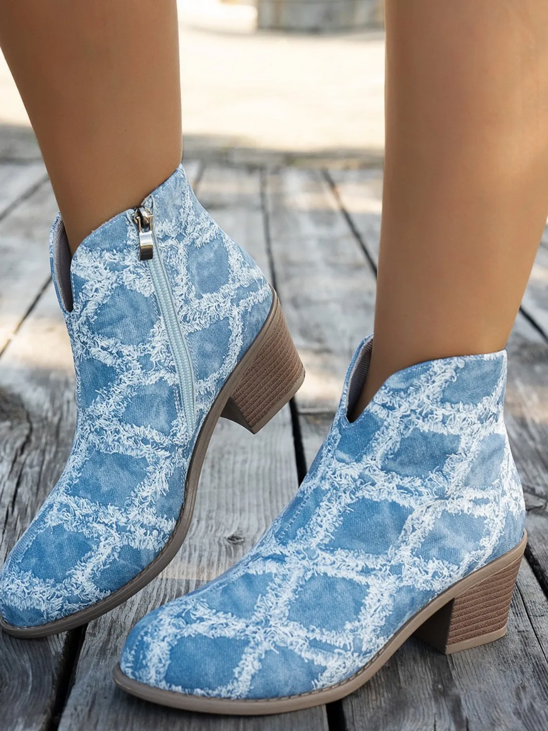 Printed Block Heel Boots with Side Zip sold by Charming Charlie