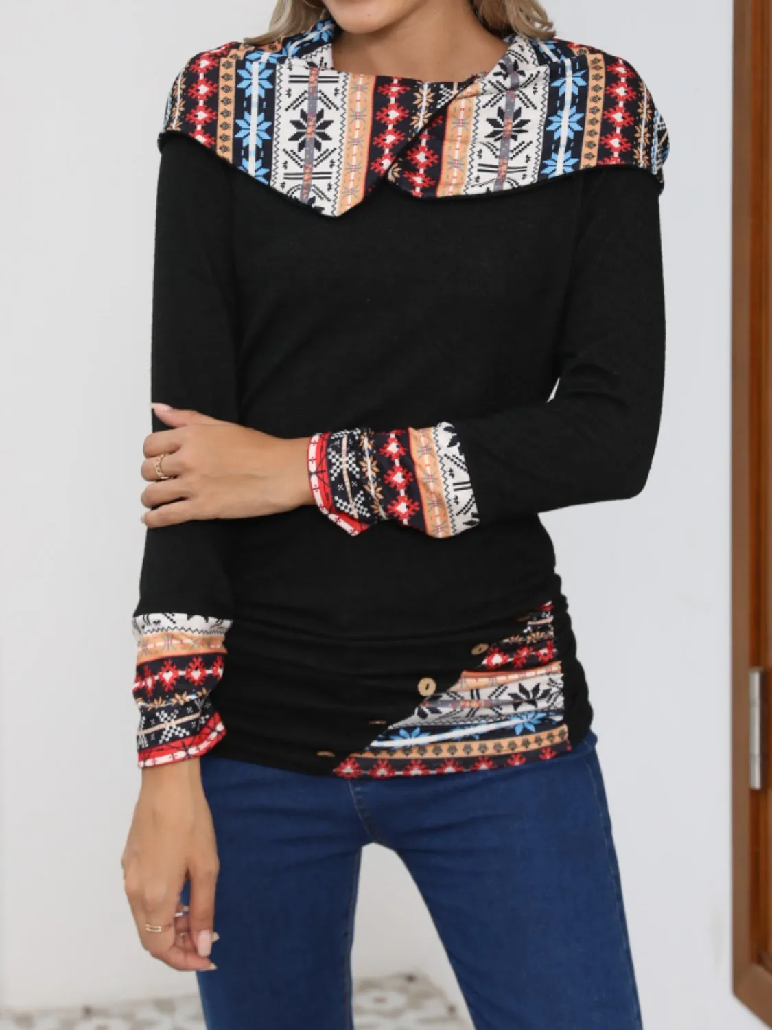 Printed Collared Neck Long Sleeve Blouse sold by Charming Charlie product image thumbnail 3