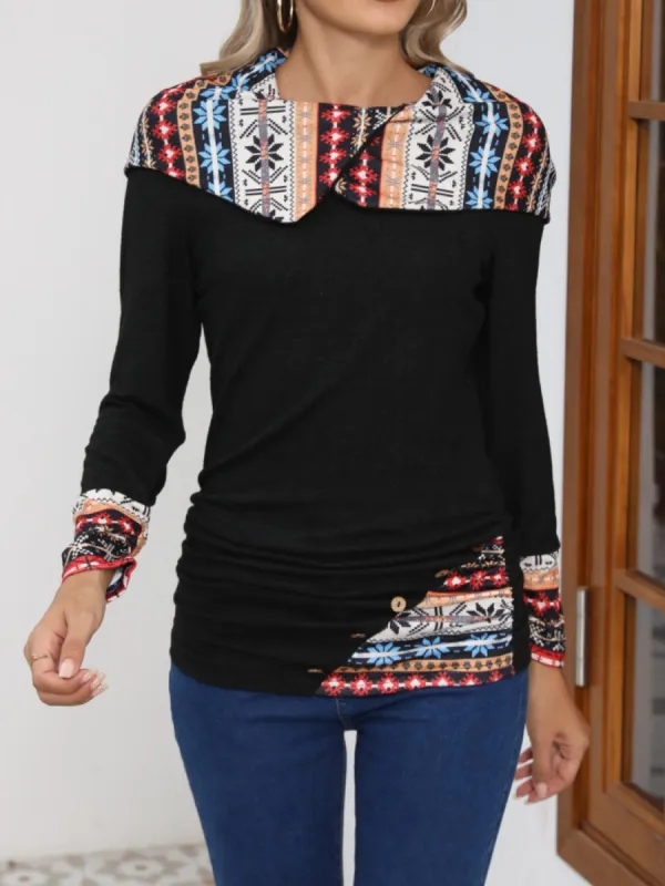 Printed Collared Neck Long Sleeve Blouse sold by Charming Charlie