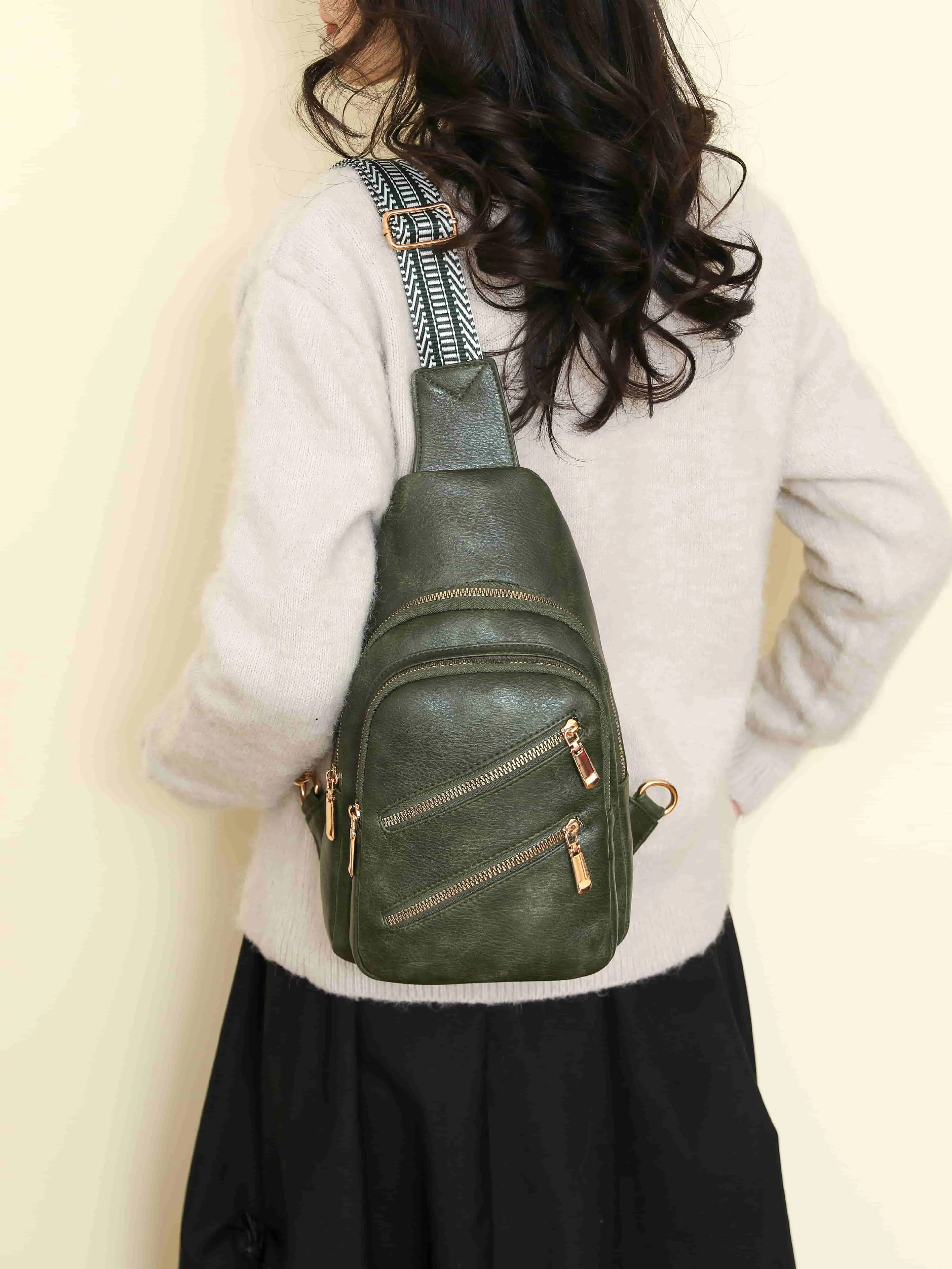 PU Leather Adjustable Strap Sling Bag sold by Charming Charlie product image thumbnail 4