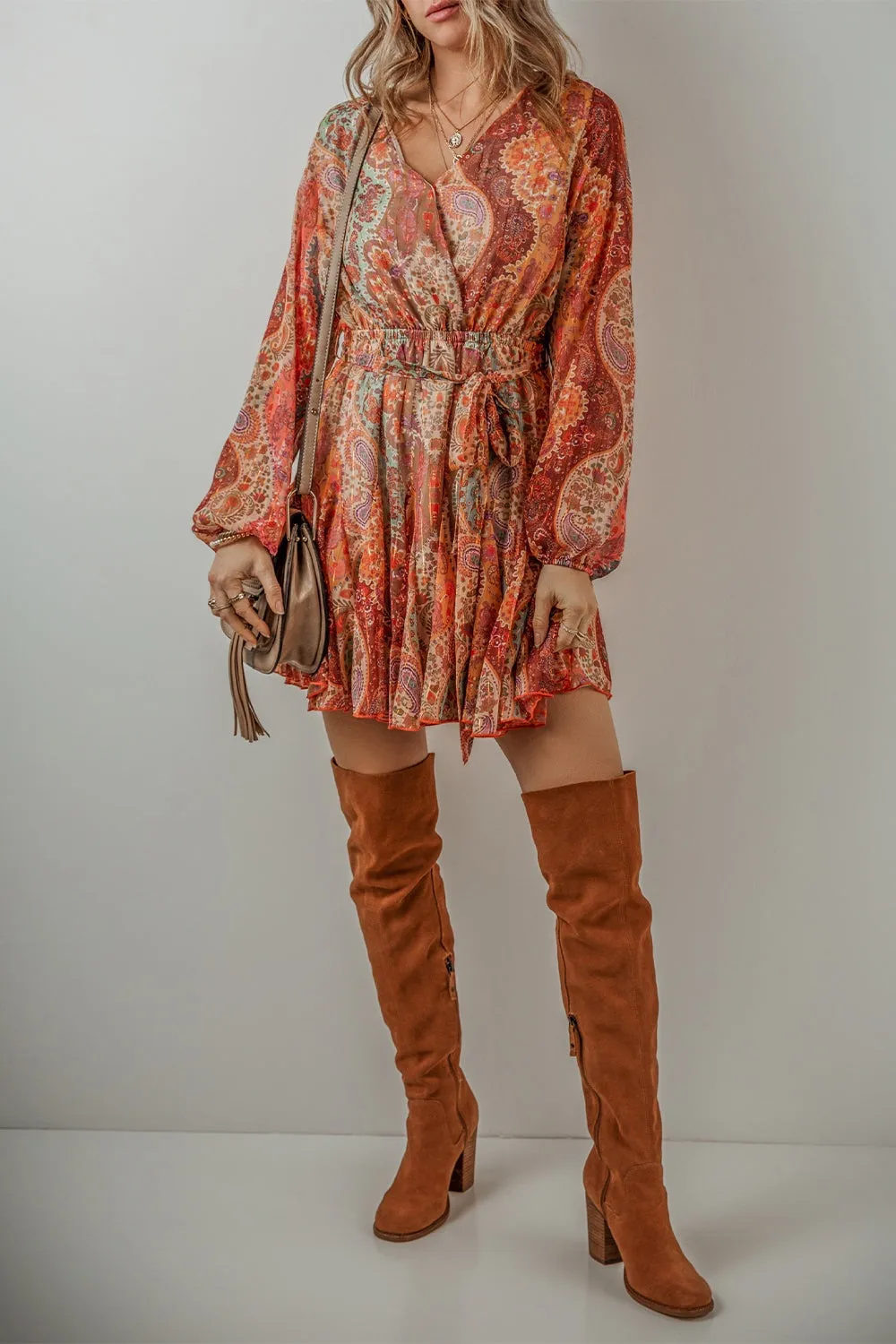 Tied Printed Balloon Sleeve Mini Dress sold by Charming Charlie product image thumbnail 5
