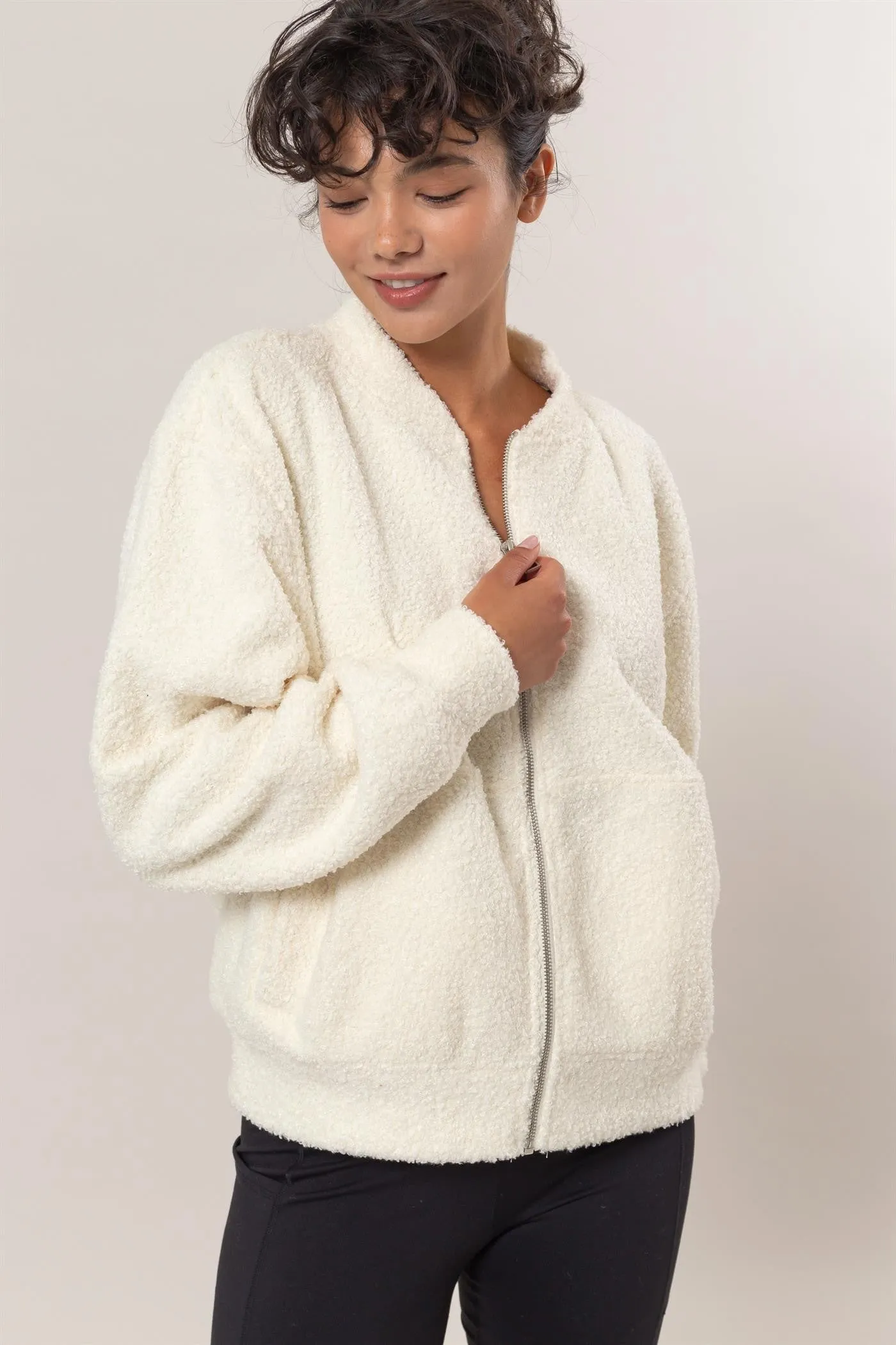 HYFVE Baseball Collar Zip Up Long Sleeve Jacket sold by Charming Charlie