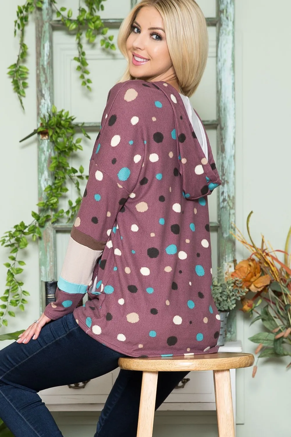 Celeste Full Size Polka Dot Drawstring Hoodie sold by Charming Charlie product image thumbnail 3