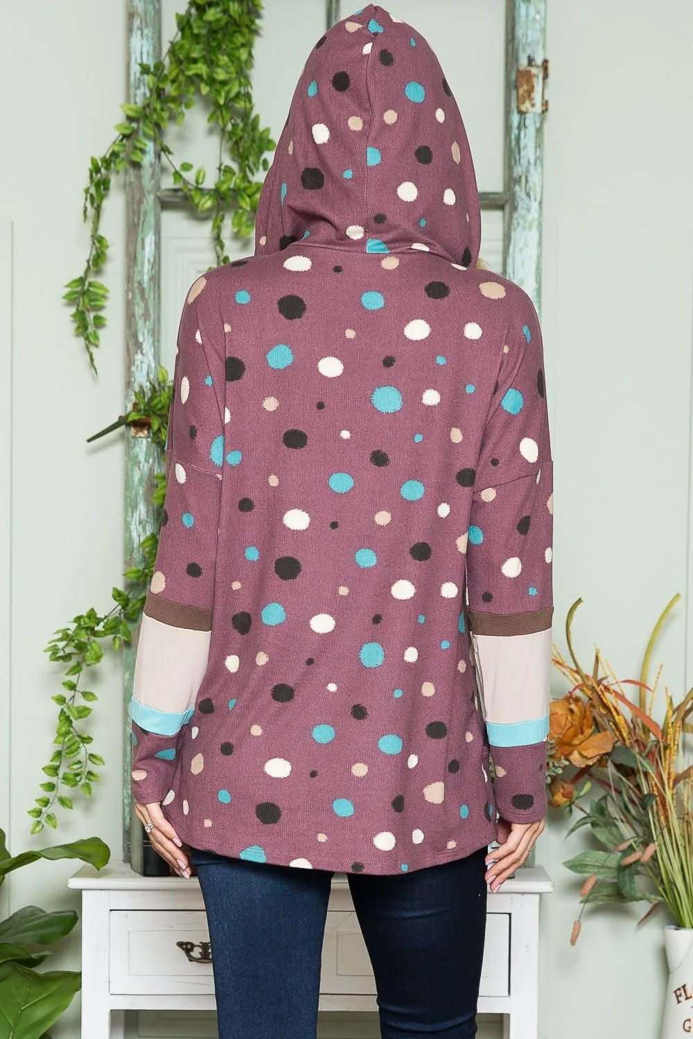 Celeste Full Size Polka Dot Drawstring Hoodie sold by Charming Charlie product image thumbnail 2
