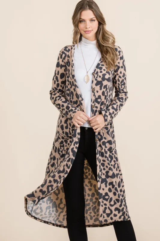 Celeste Full Size Leopard V-Neck Long Sleeve Cardigan sold by Charming Charlie