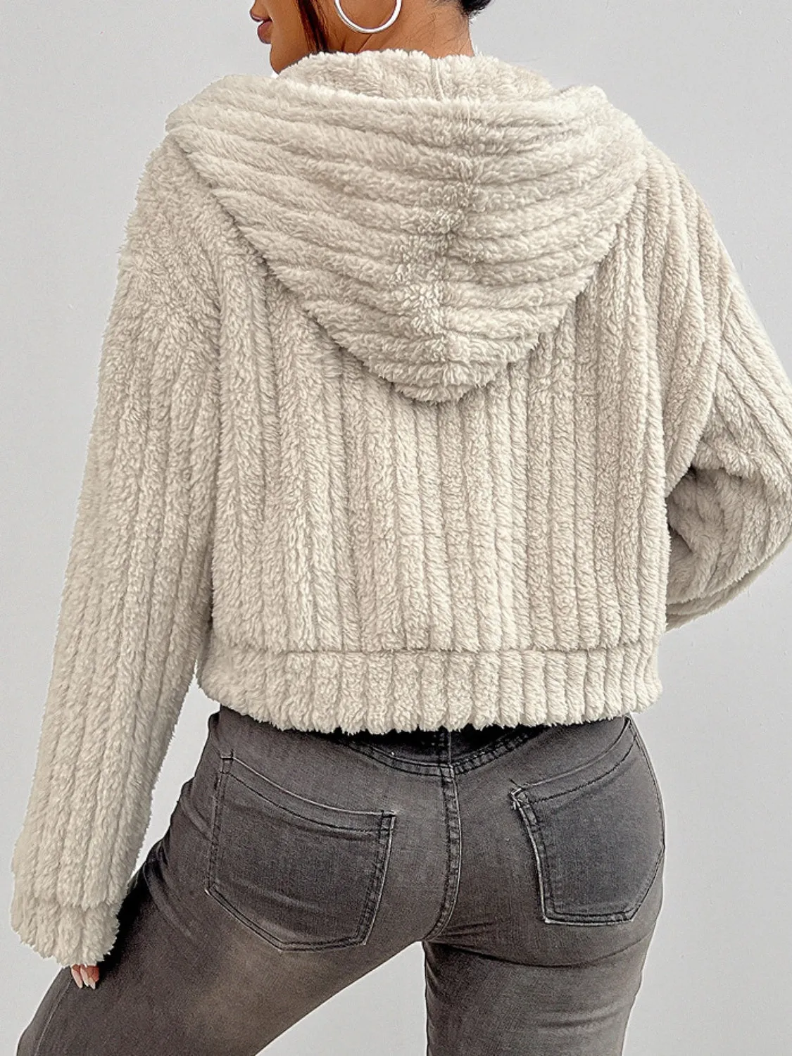 Zip Up Long Sleeve Fuzzy Hooded Jacket sold by Charming Charlie product image thumbnail 3