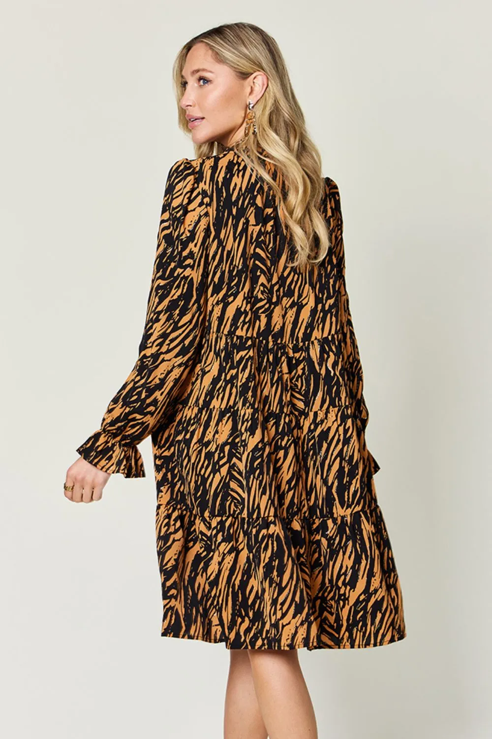 Double Take Full Size Printed Ruffle Hem Long Sleeve Dress sold by Charming Charlie product image thumbnail 4