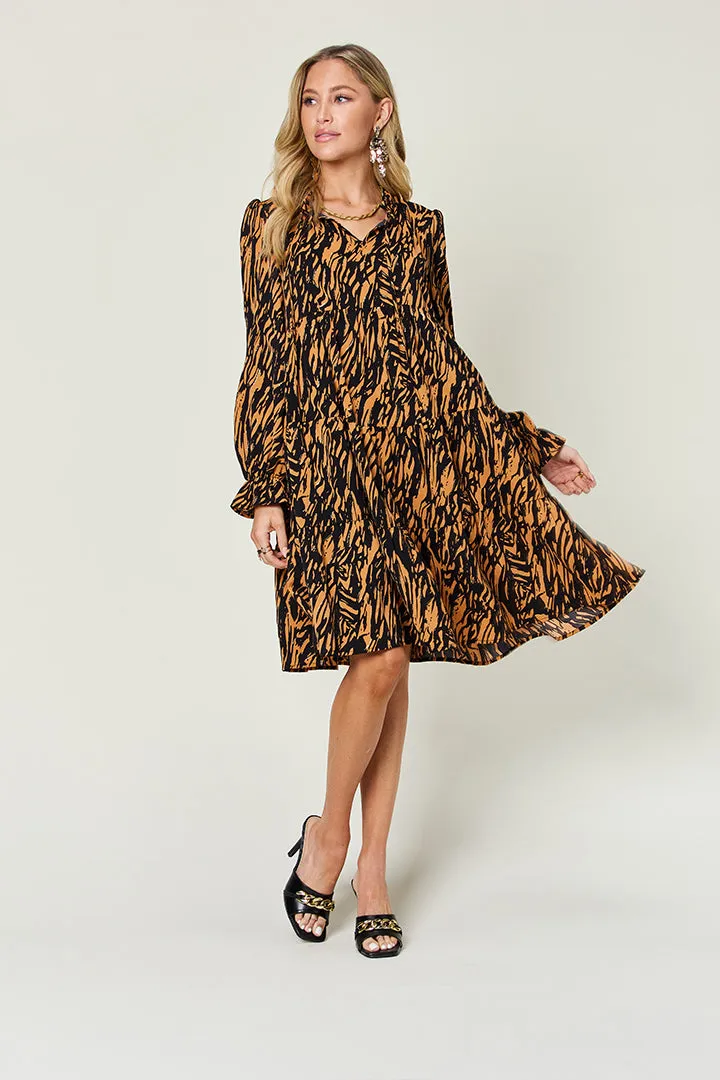 Double Take Full Size Printed Ruffle Hem Long Sleeve Dress sold by Charming Charlie product image thumbnail 5