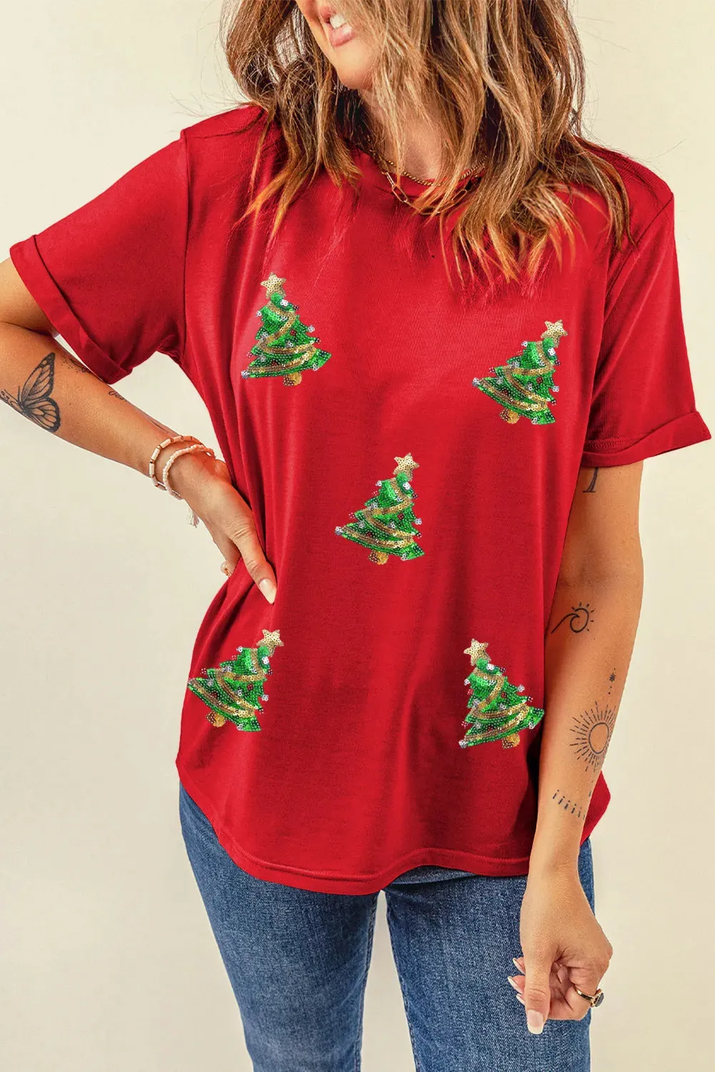 Sequin Christmas Tree Round Neck Short Sleeve T-Shirt sold by Charming Charlie product image thumbnail 2