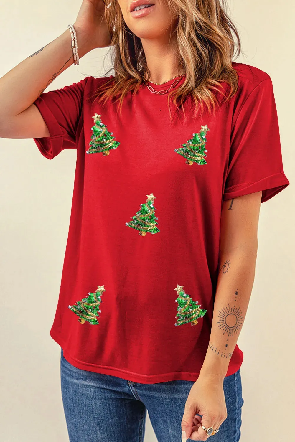 Sequin Christmas Tree Round Neck Short Sleeve T-Shirt sold by Charming Charlie product image thumbnail 3