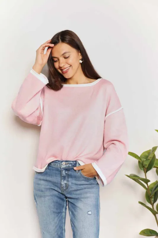 Angel Wings Contrast Detail Dropped Shoulder Knit Top sold by Charming Charlie