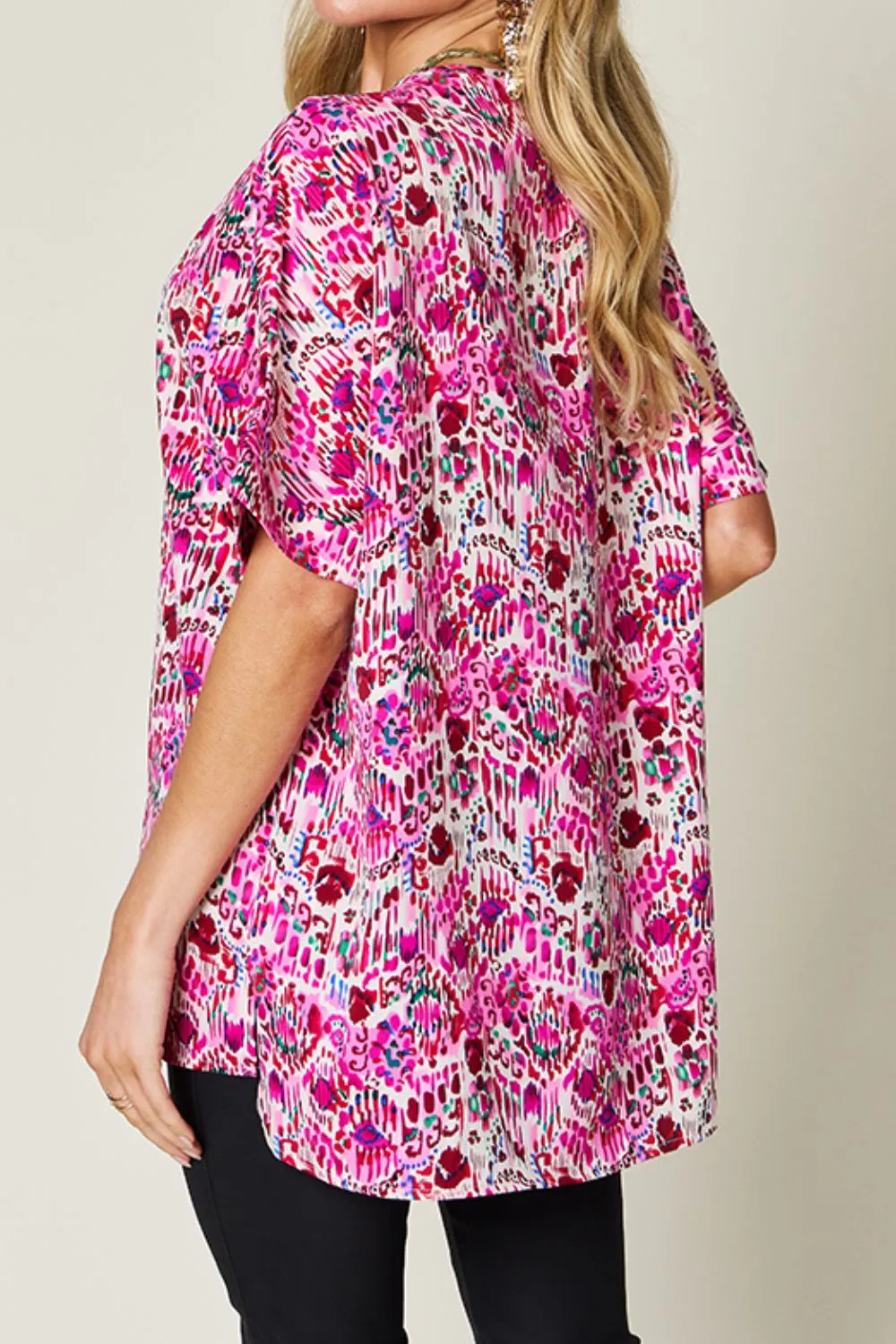Double Take Full Size Printed V-Neck Short Sleeve Blouse sold by Charming Charlie product image thumbnail 3