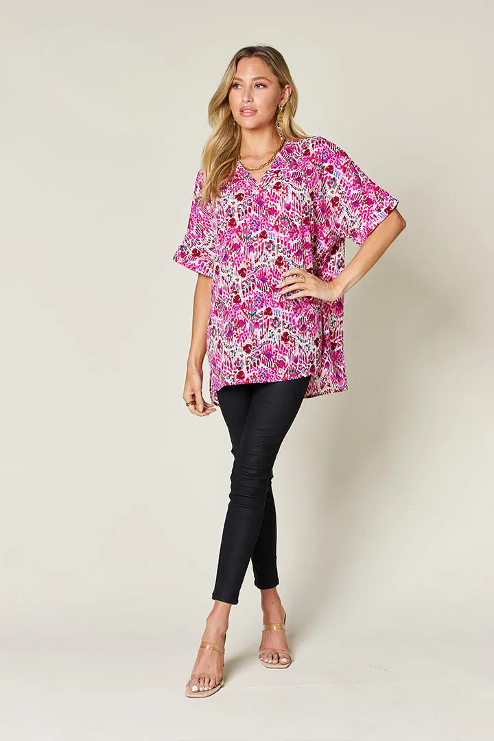 Double Take Full Size Printed V-Neck Short Sleeve Blouse sold by Charming Charlie product image thumbnail 4