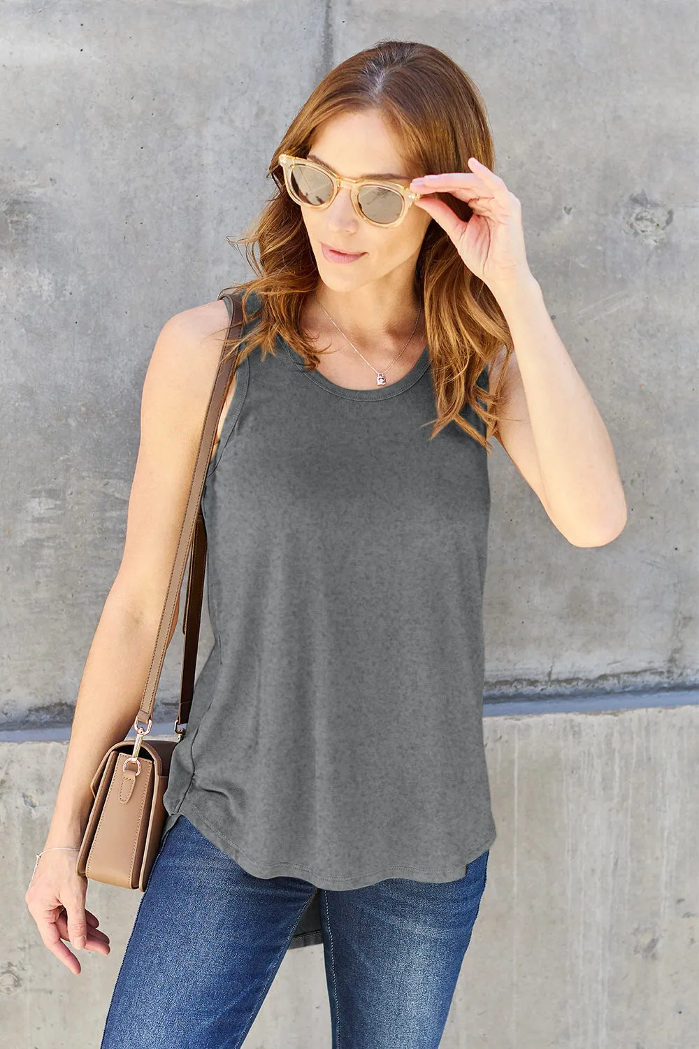 Basic Bae Full Size Round Neck Curved Hem Tank sold by Charming Charlie