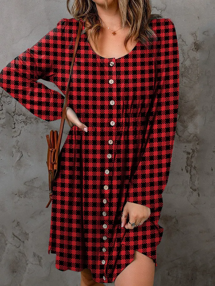 Double Take Full Size Plaid Round Neck Long Sleeve Magic Dress sold by Charming Charlie product image thumbnail 3
