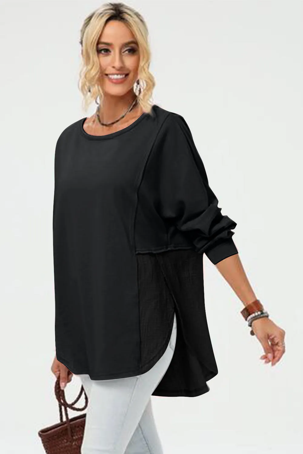 Double Take Full Size Long Sleeve High-Low T-Shirt sold by Charming Charlie product image thumbnail 4