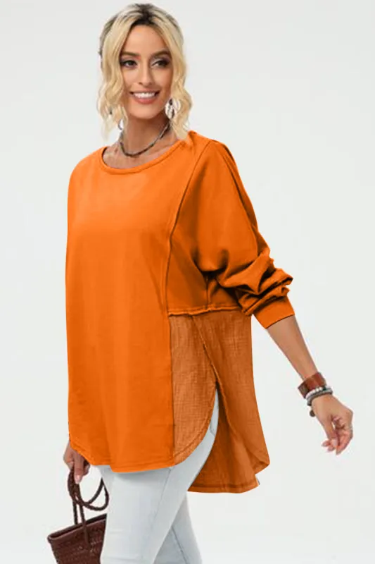 Double Take Full Size Long Sleeve High-Low T-Shirt sold by Charming Charlie