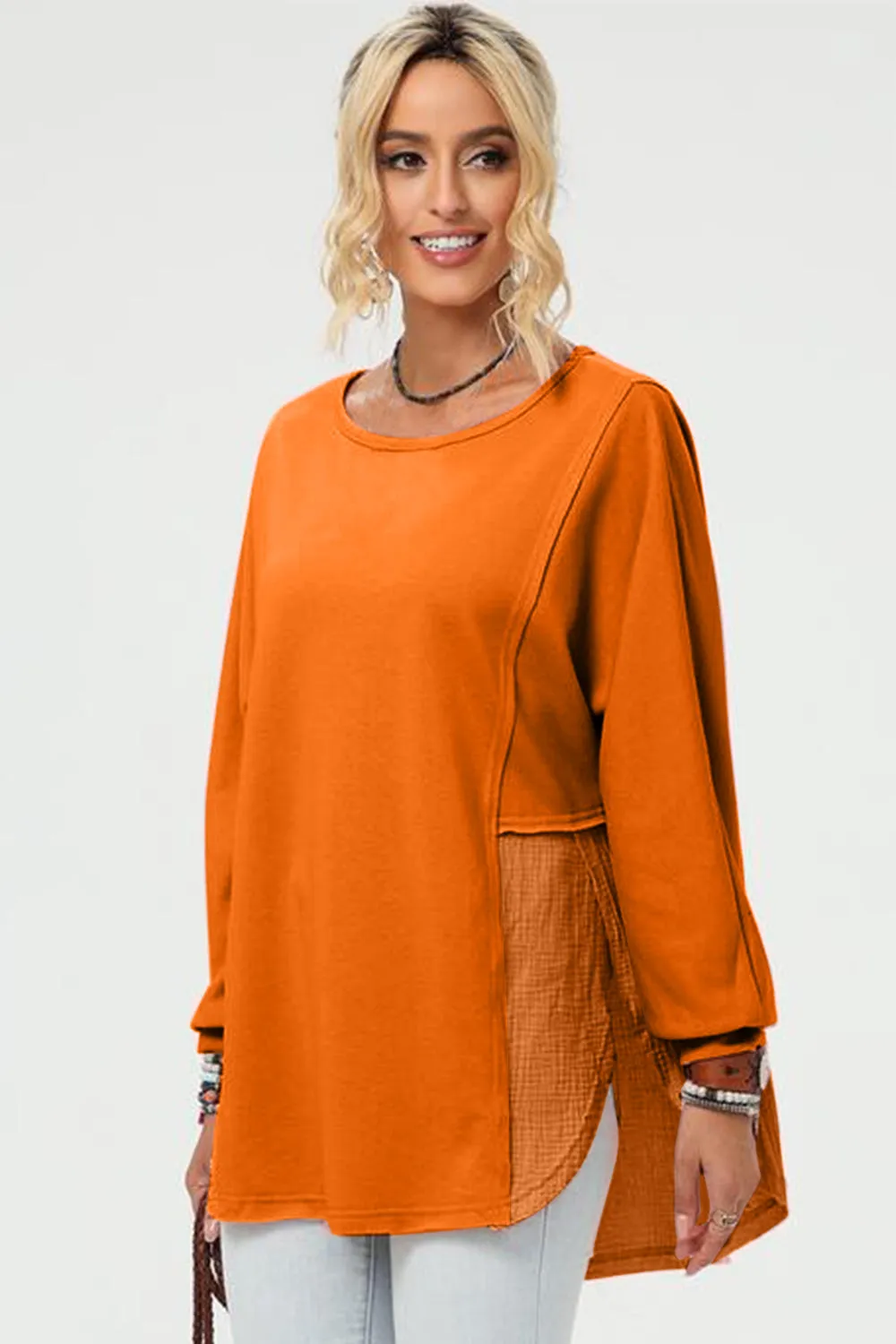 Double Take Full Size Long Sleeve High-Low T-Shirt sold by Charming Charlie product image thumbnail 2
