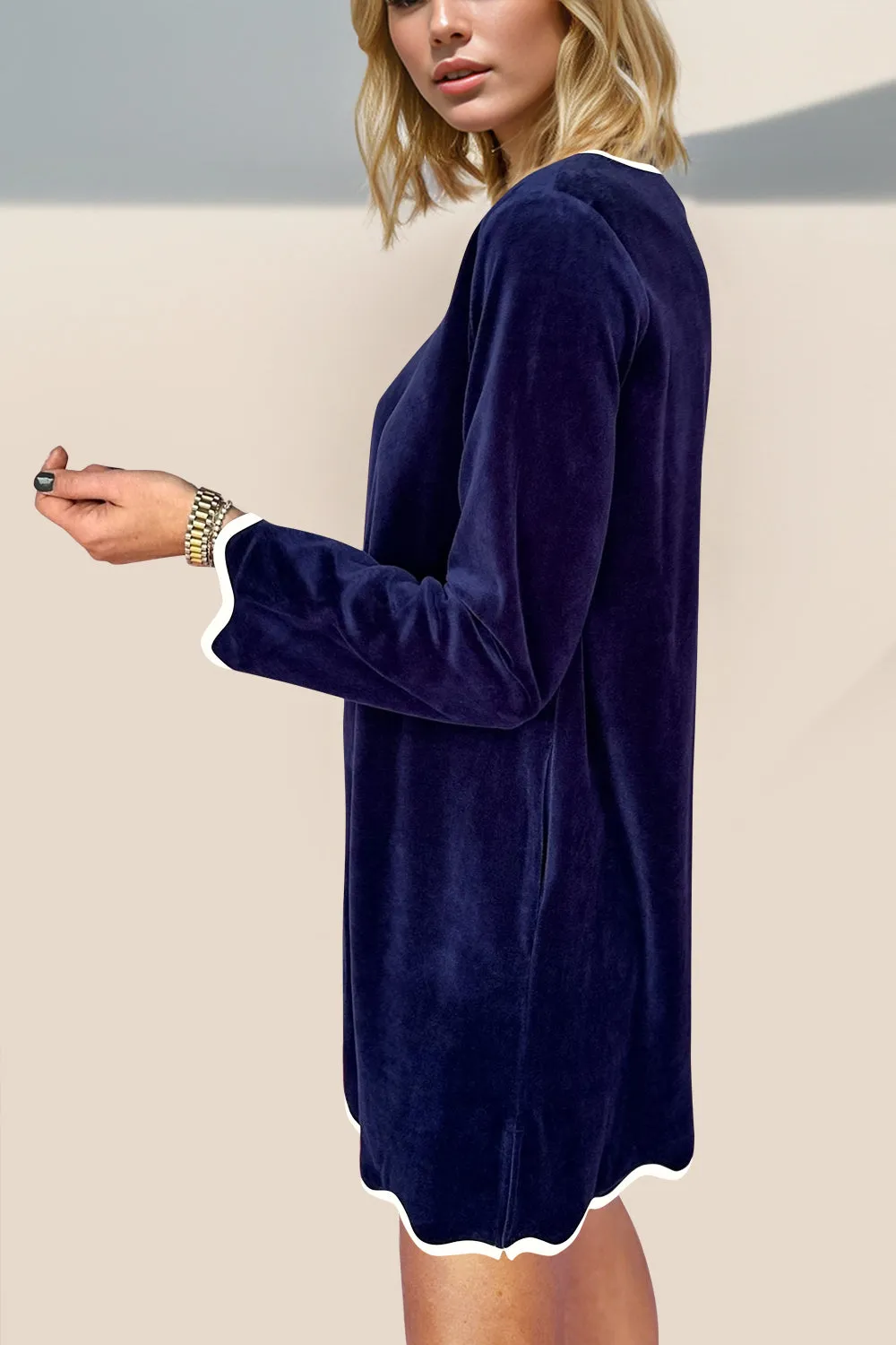 Double Take Wave Contrast Trim V-Neck Zip Up Long Sleeve Mini Dress sold by Charming Charlie product image thumbnail 2