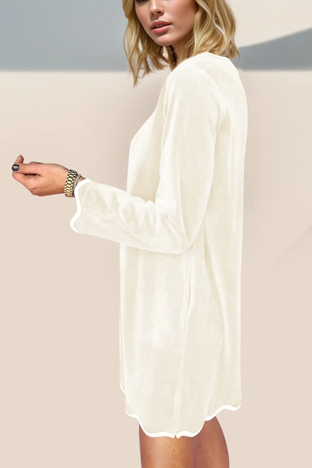 Double Take Wave Contrast Trim V-Neck Zip Up Long Sleeve Mini Dress sold by Charming Charlie product image thumbnail 4