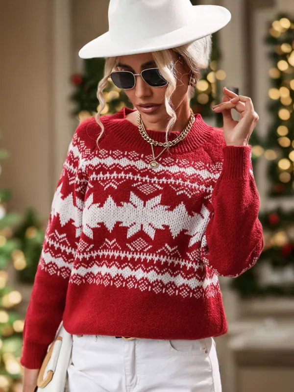 Perfee Geometric Round Neck Long Sleeve Sweater sold by Charming Charlie