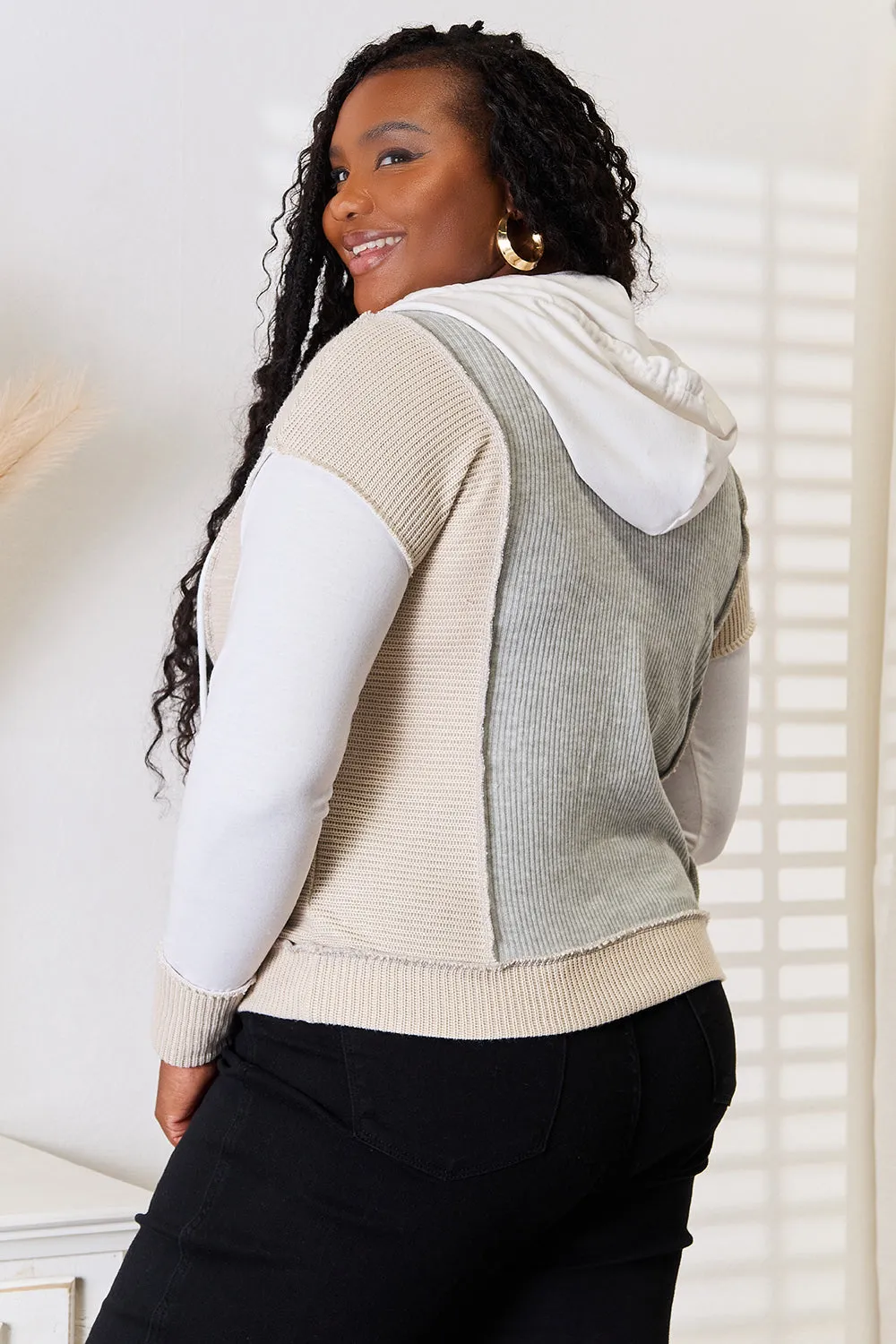 Double Take Color Block Exposed Seam Drawstring Hoodie sold by Charming Charlie product image thumbnail 2
