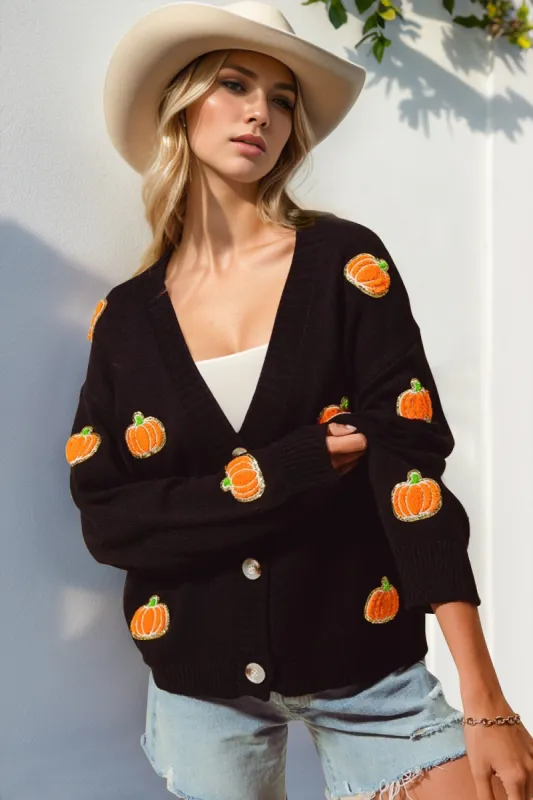 Double Take Full Size Pumpkin Button Up Long Sleeve Cardigan sold by Charming Charlie